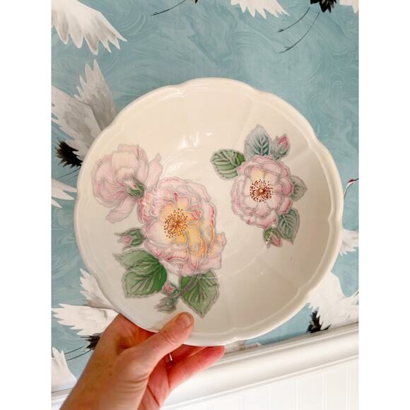 Vintage Ceramic Italian Pottery Pasta Bowl Pink Floral Design Pastels Himark - Picture 1 of 4
